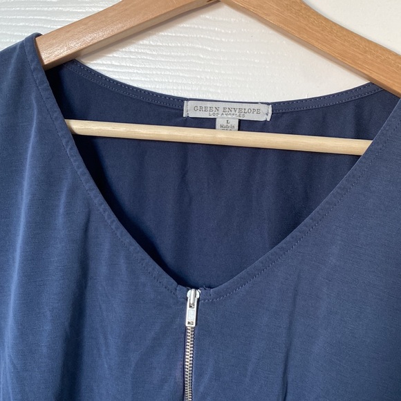 Blue casual top with decorative zip front - blue - L - Picture 3 of 6